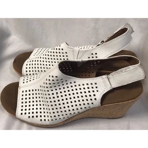 Rockport White Leather Open Toe Lattice Cork Sandals Size 9